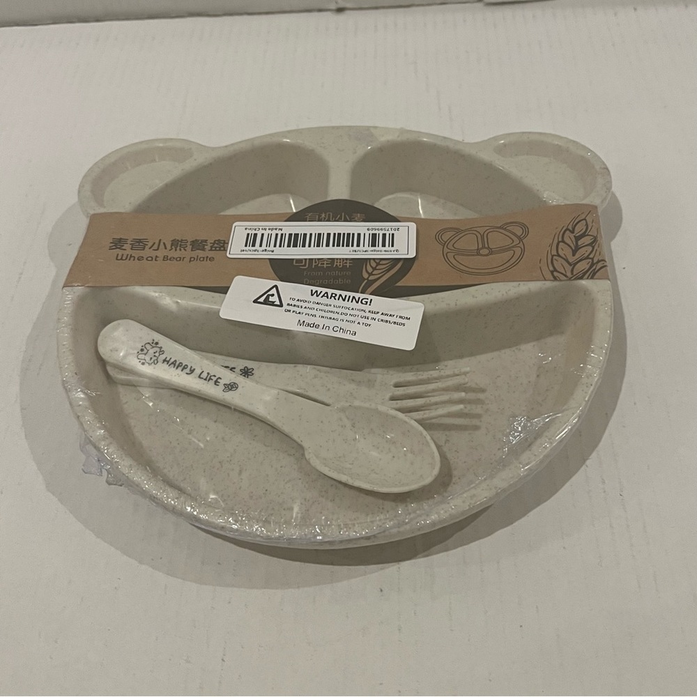 Happy Life 3 Pcs children’e Diveded plate set by Wheat Bear plate Biodegradable
